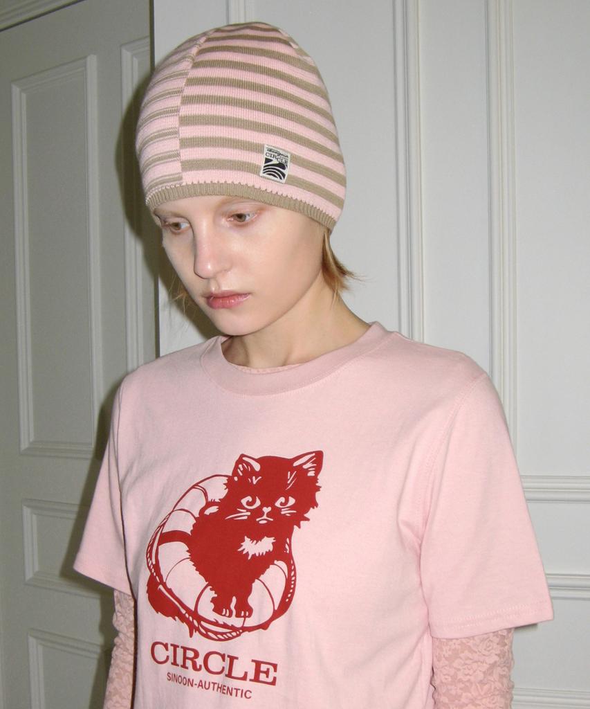 SINOON Stripe Color Block Beanie (Soft Pink)
