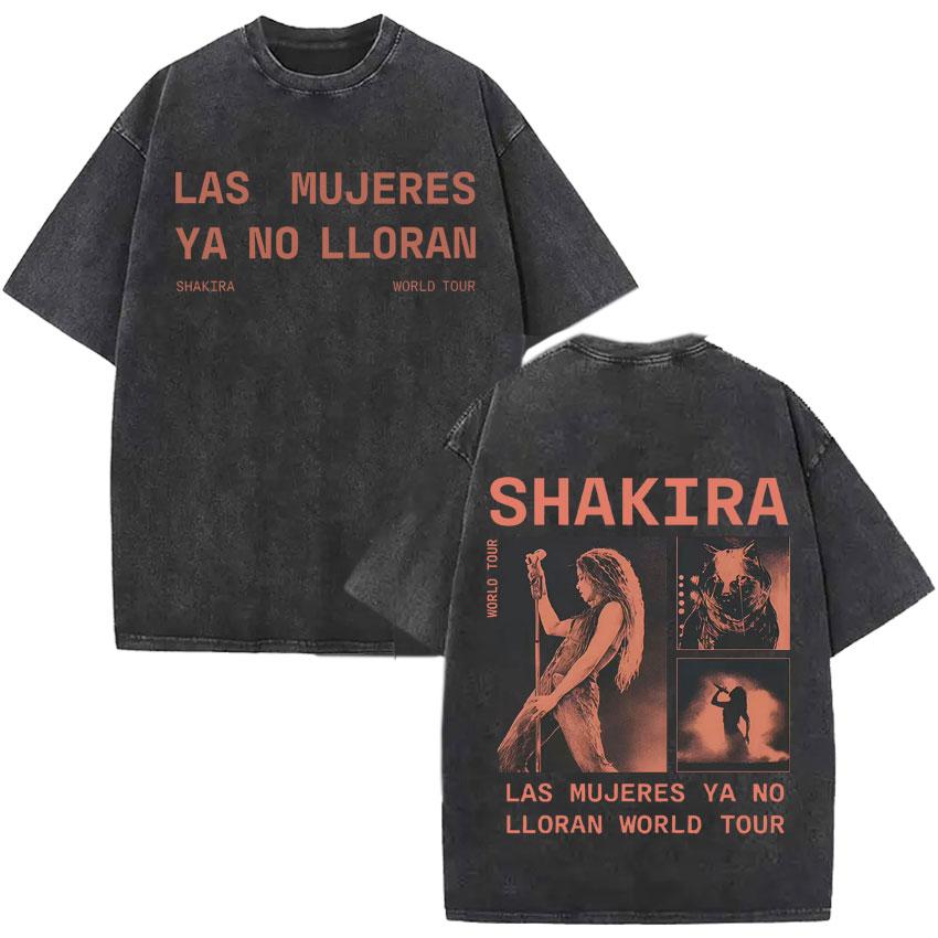 Singer Shakira Las Mujeres Ya No Lloran World Tour Tshirts Mens Hip Hop Tshirt Vintage Washed Summer Oversized Cozy Tee Shirt