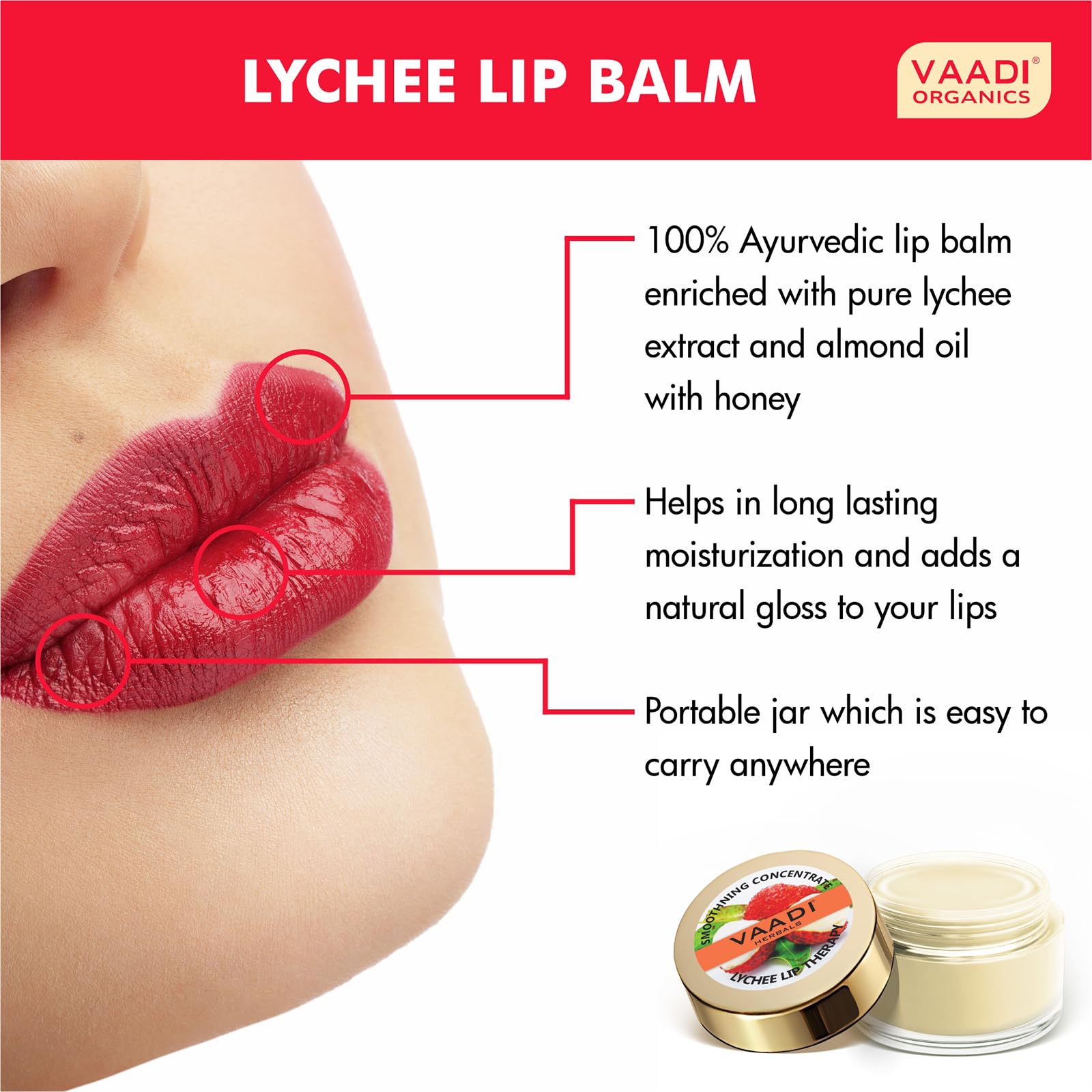 Vaadi Herbals Lip Balm, Lychee, 10 Gm