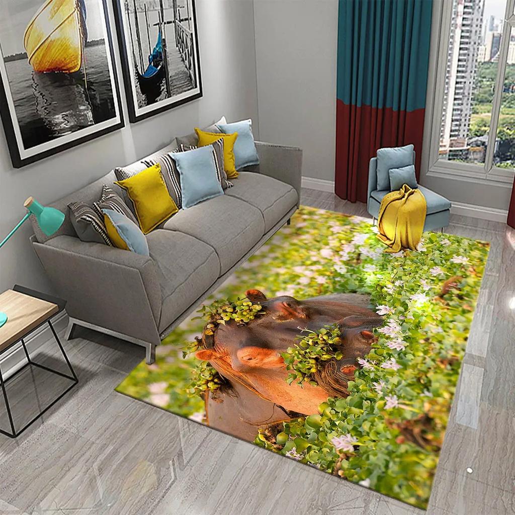 3D Nilpferd Teppich Liebliches Tier Fußmatte für die Haustür Willkommensmatten Rutschfest Küchen Badezimmer Schlafzimmer Teppich Boden Heimdekor Moderne Teppiche