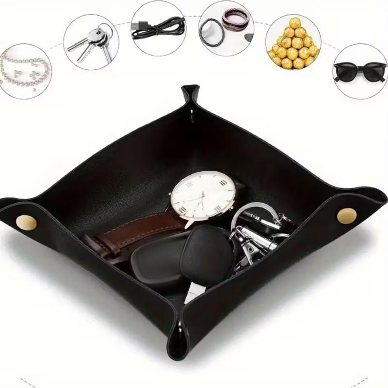 1PC 20x20cm Key Leather Valet Tray Nightstand Jewelry Holder Box for Men Desktop Sundries Box for Dice Phone Sunglasses Catch Al