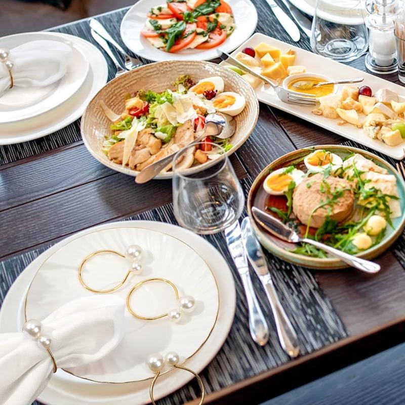 1-24PCS Creative Pearl Napkin Ring Gold Metal Reusable Dining Decoration Ideal for Christmas Dinner Party Banquet Table Gift