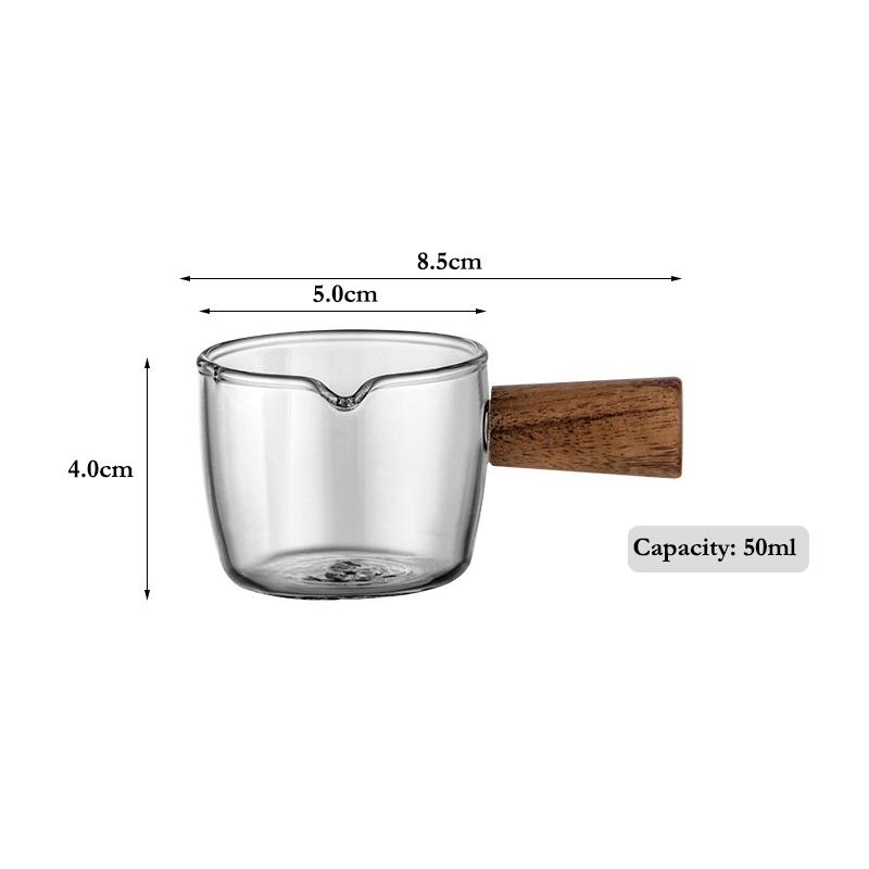 50/100ml Sauce Dish Small Glass Cup Milk Pitcher Espresso Measuring Cup Gravy Boat Dipping Bowl Mini Glass Cup with Wood Handle