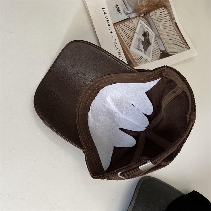 New autumn and winter warm corduroy baseball cap men's and women's retro fashion solid color leather brim soft top cap
