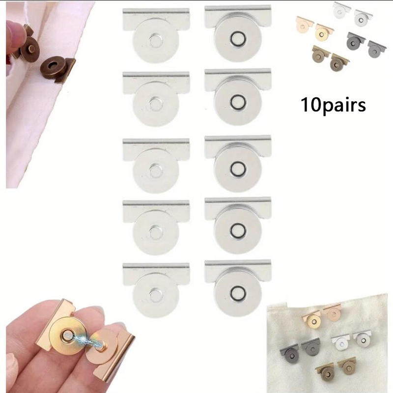 10 Pcs Strong Magnetic Buckle Clasp No-Sew Snap Lock for Purse Bags Clothing DIY Detachable Magnetic Purse Clip