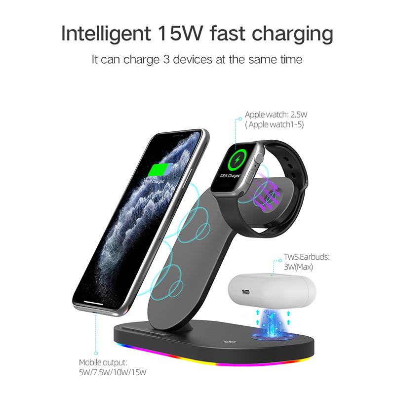 Cheap VAORLO 15W 3IN1 Wireless Charger Fast Charge For iphone 12 12pro