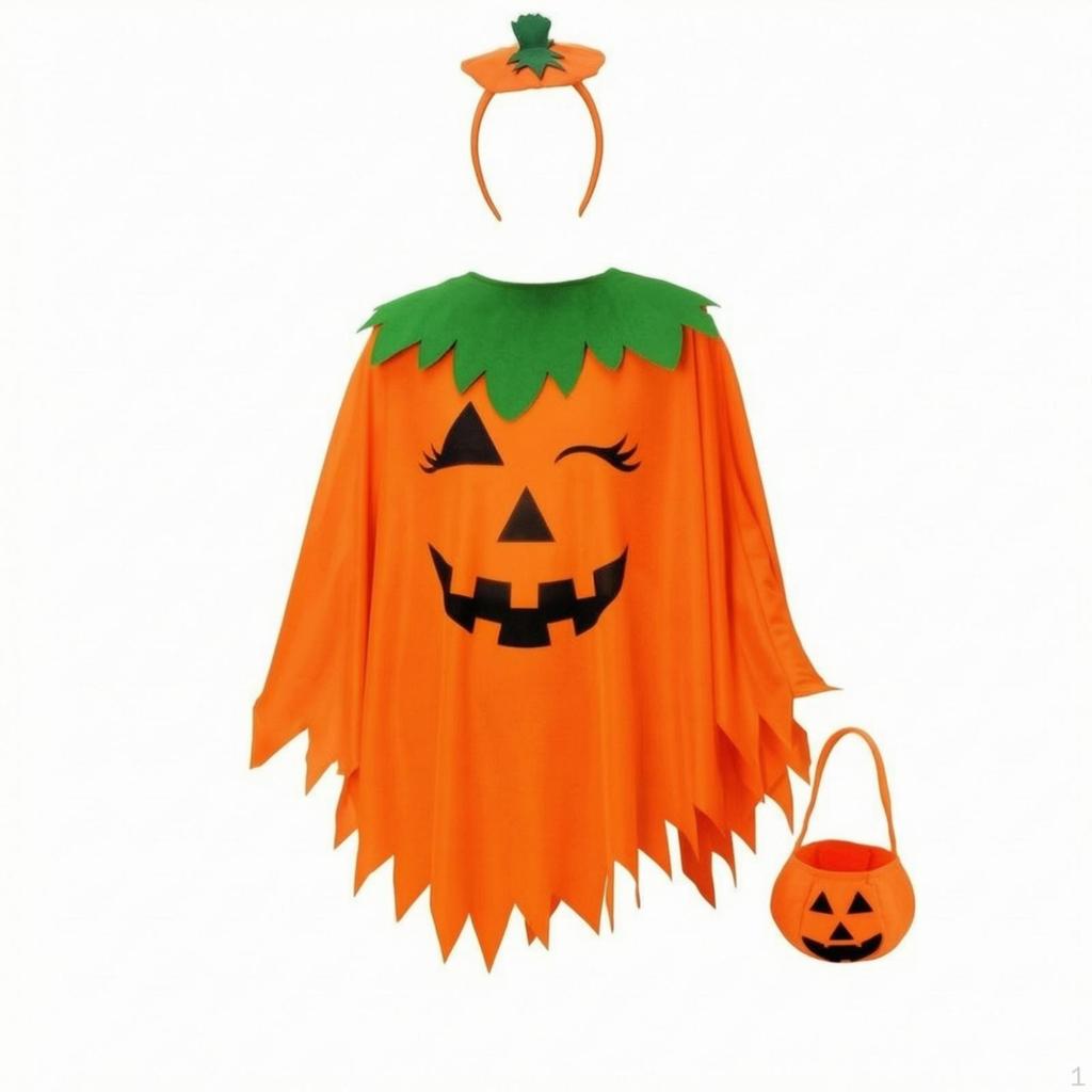 Pumpkin Costume with Headpiece One-Size Jack-O'-Lantern Poncho Cape