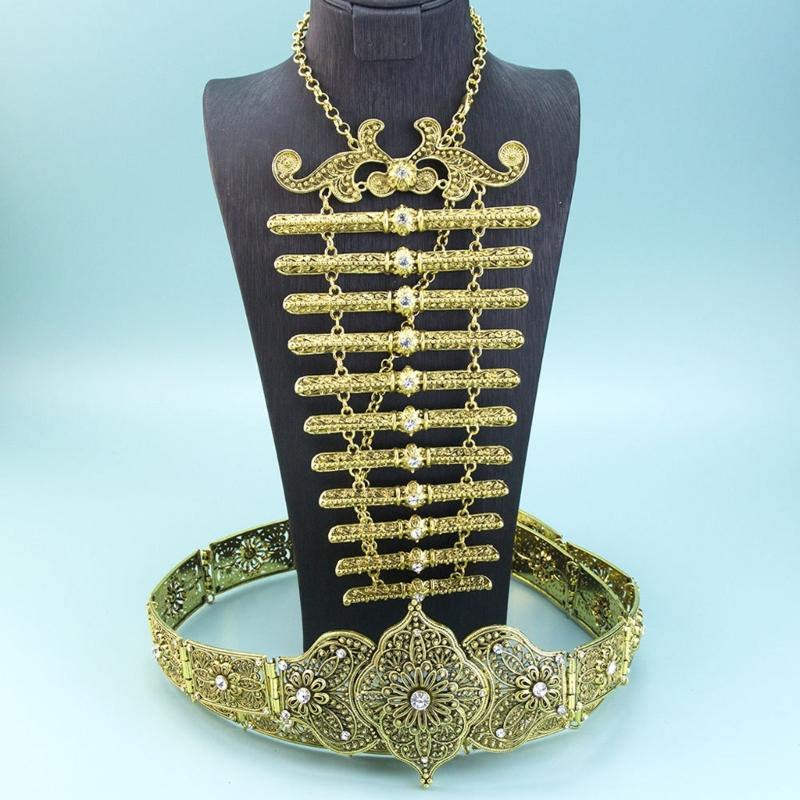 Waist Belt and Chest Jewelry Set for Women, Ornate Filigree Zinc Alloy Costume Accessories for Stage and Ceremony