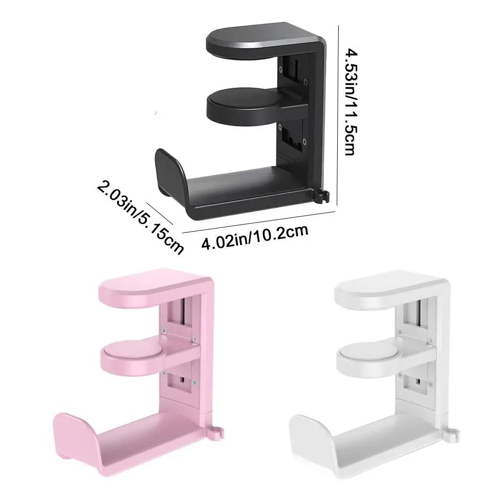 Drilling Free Headset Holder 360° Rotating Adjustable Earphone Hook Space Saving Non Slip Desk Hanger Hook