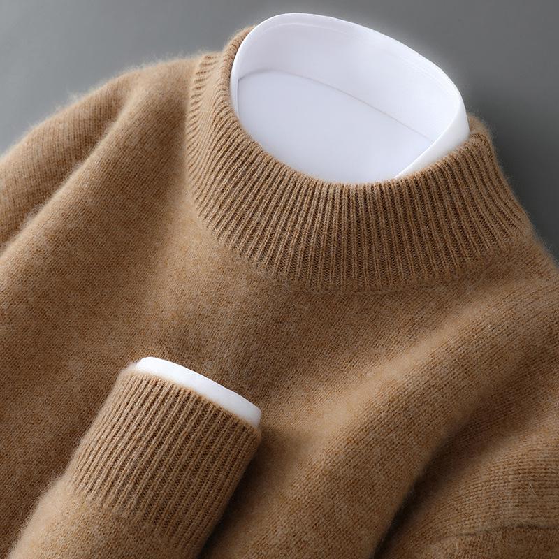 Men's 100% Wool Half-High Neck Loose Knit Sweater - Autumn/Winter Cashmere Pullover