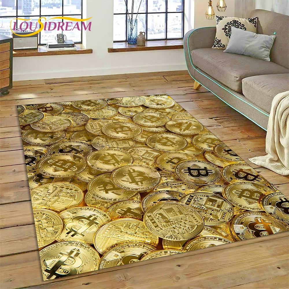 Bitcoin 3D Virtual Currency NFT Area Rug Carpet for Living Room Bedroom Home Decor,Floor Mat Non-slip for Sofa Doormat Gift Kids