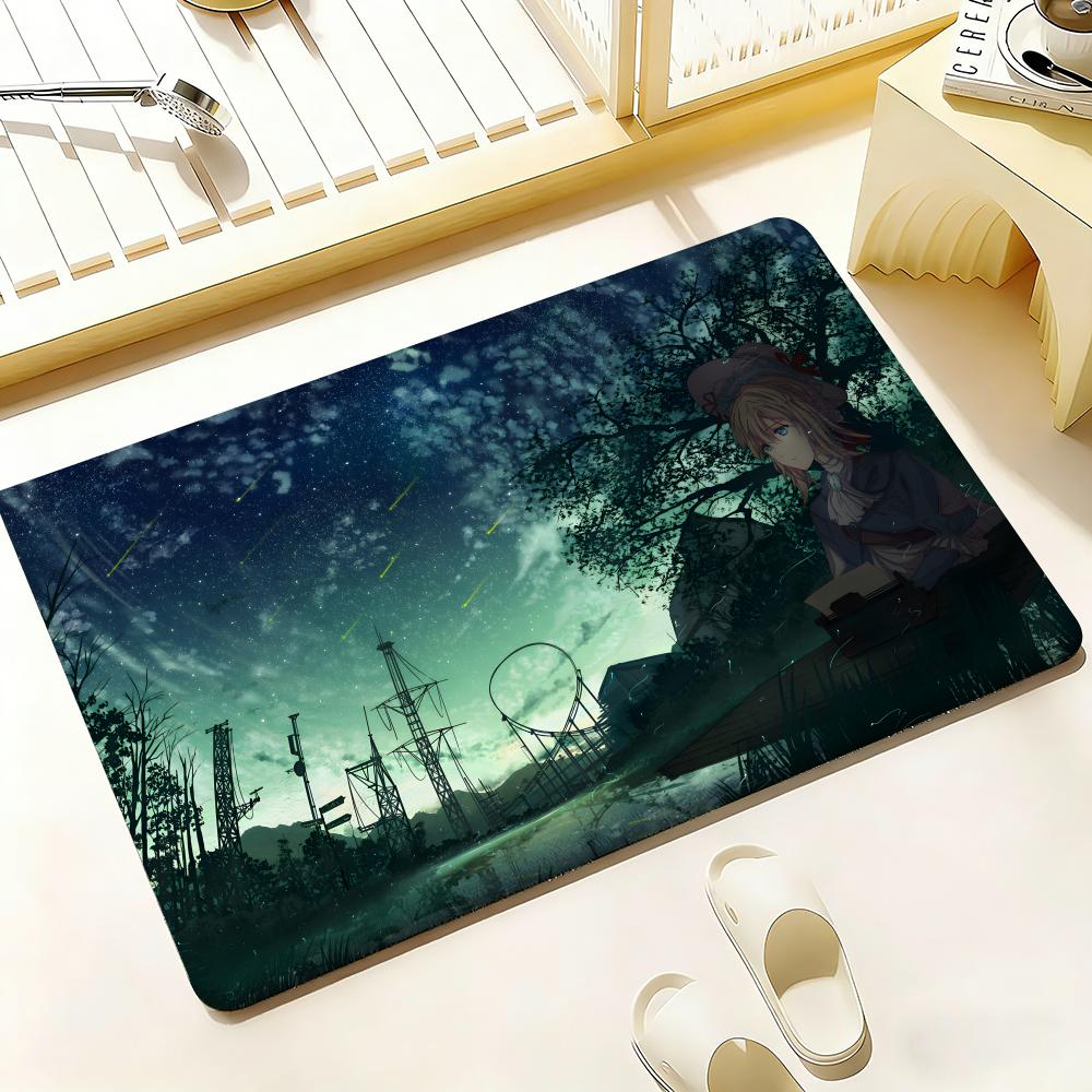 Anime V-Violet E-Evergarden Floor Mat Bedroom Living Room Flannel Door Mat Non-Slip Home Decor