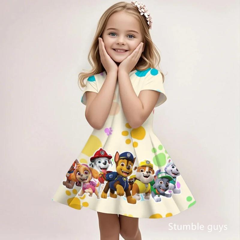 Kids Paw Patrol Casual Dress Summer Cute Cartoon Print Fashion Beach Sundress Soft