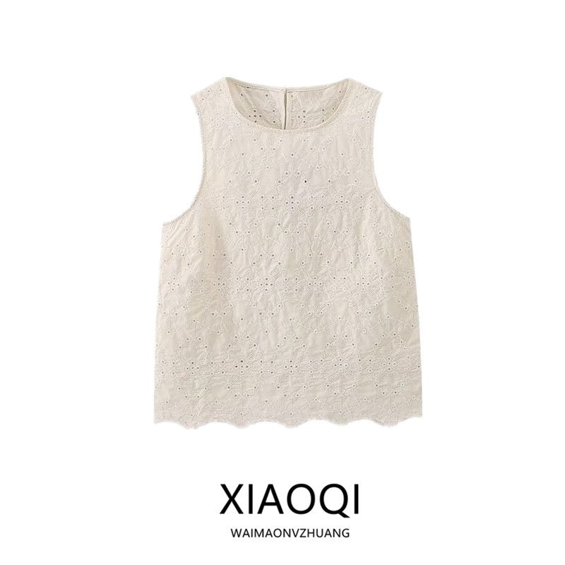 Fashion Style 2024 Summer New Arrival Women's Sleeveless round Neck Slimming Easiest for Match Stylish Embroider Tops 4437241