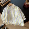 Chłopięca koszula w paski z długim rękawem Casual Tshirt 2024 Wiosna Jesień Cienka modna dziecięca bawełniana bluzka z guzikami