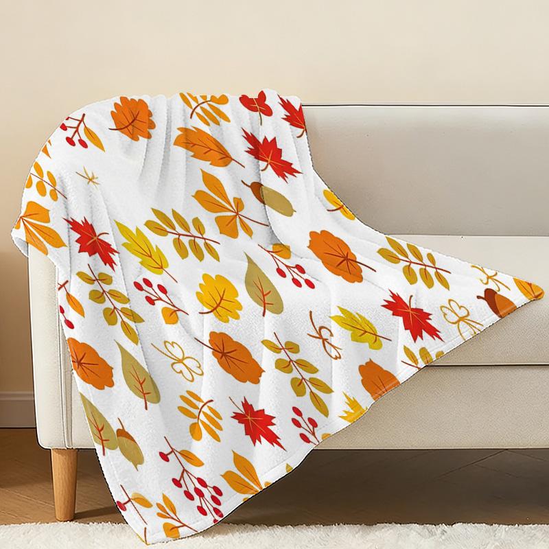 Lightweight Flannel Blanket: Autumn Leaves Print, Soft Warm Skin-friendly Throw Blanket for Home Decor, Indoor Leisure & Car Travel