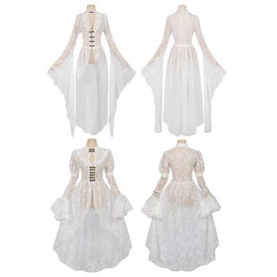 Elegantes viktorianisches Spitzenkleid mit Glockenärmeln und unregelmäßigem Saum für Damen