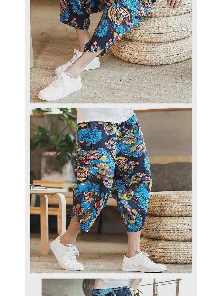 Herren Chinesischer Stil Locker Leinen Strandshorts - Trendiges 7/8 Laternen-Design