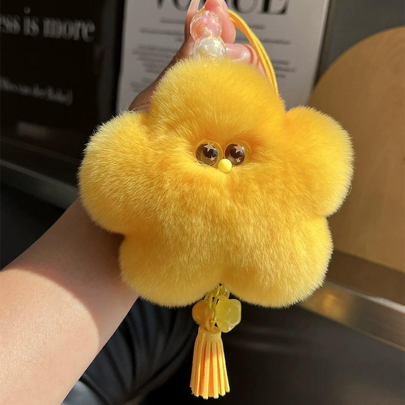 Lucky Star Rex Rabbit Fur Plush Doll Car Charm Keychain Pendant
