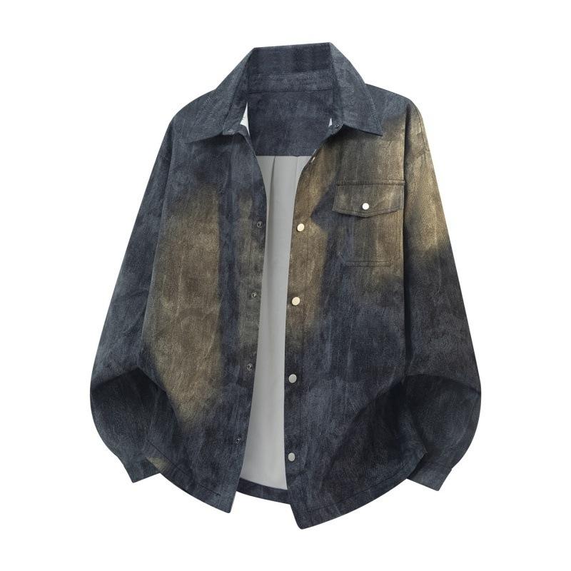 

Men s Pink & Beige Tie-Dye Oversized Shacket, Casual Button-Up Shirt Jacket with Chest Pocket, Streetwear Style for Daily Wear M