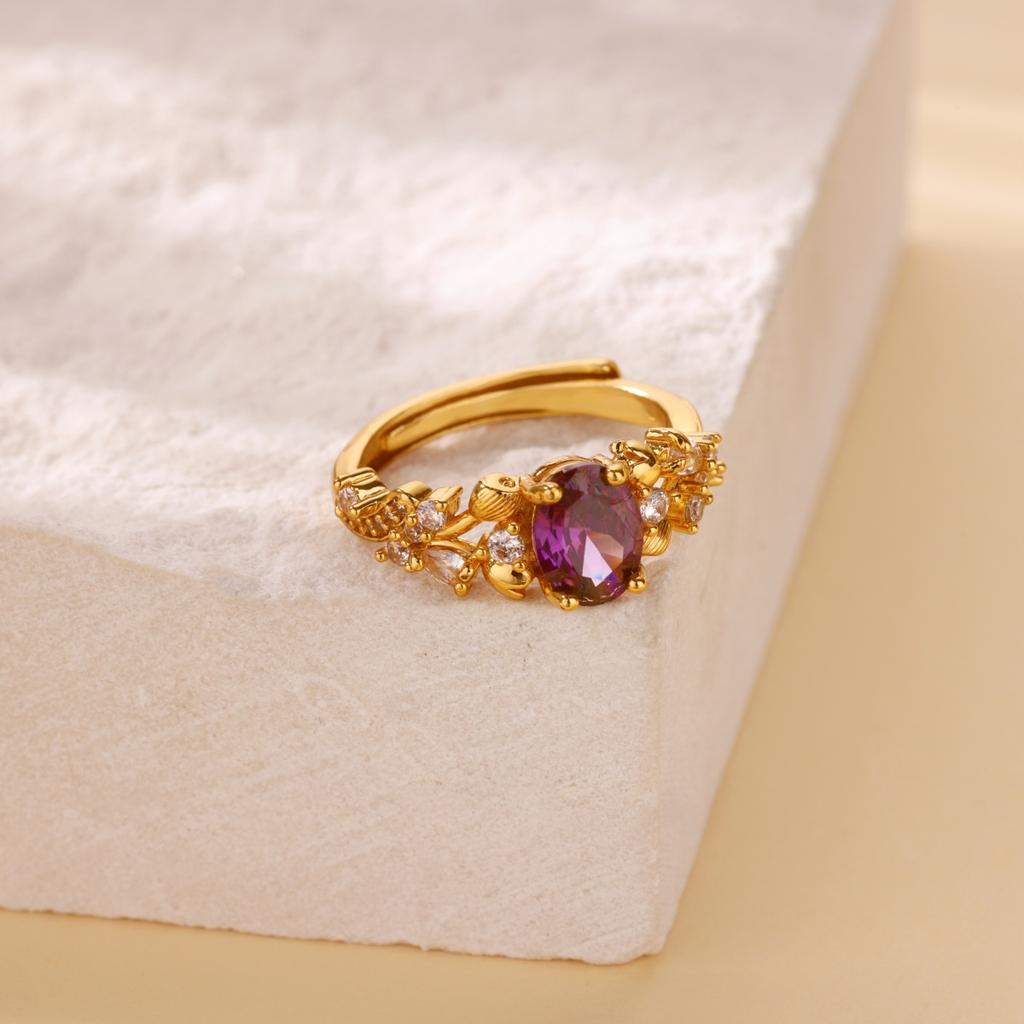 Purple Crystal Oval Zircon Open Rings For Women Men Stainless Steel Gold Color Ring 2025 Wedding Couple Luxury Jewelry