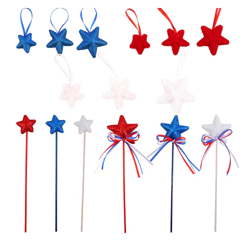 Glitter Star Picks Foam Sparkly Sticks Patriotic Star Picks Memorial Day Star Hanging Ornaments Independence Day Decoration