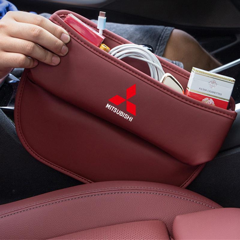 Auto Seat Gap Storage Box Leather Car Seat Organizer Holder for Mitsubishi Lancer ASX Outlander Pajero Evolution Car Accessories QC3