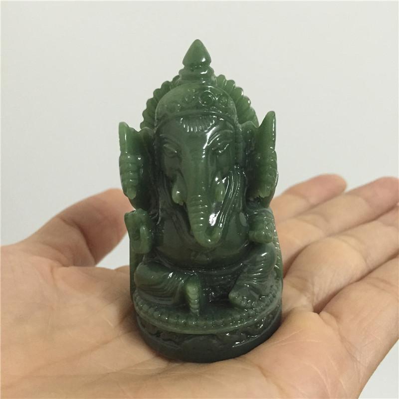 Ganesha Buddha Statue Elephant God Sculpture Ganesh Figurine Man-made Jade Stone Garden Home Decoration Accessories Statues