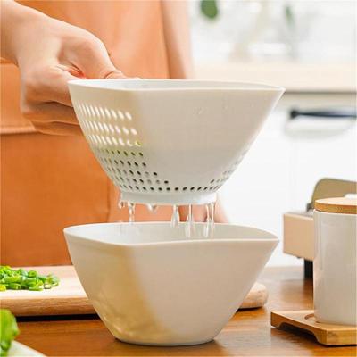 Simple Kitchen Double-Layer Vegetable Washing Basket Household Scallion Drain Basket Fruit Washing Water Strainer Basket