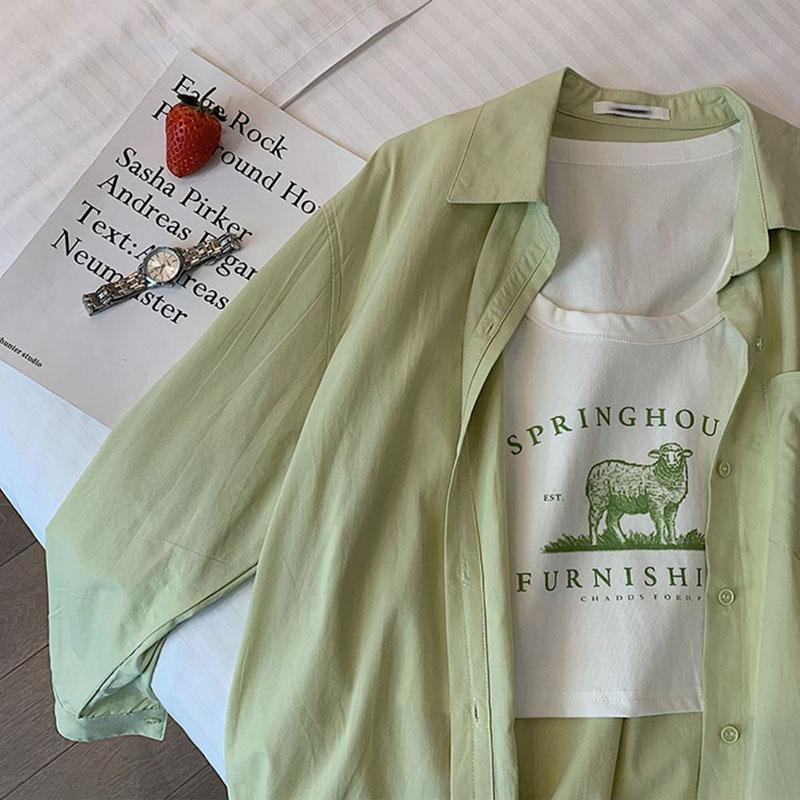 Simple Women Shirt Korean Loose Long Sleeve Chic Button Up Casual Fall Office Ladies Blouse