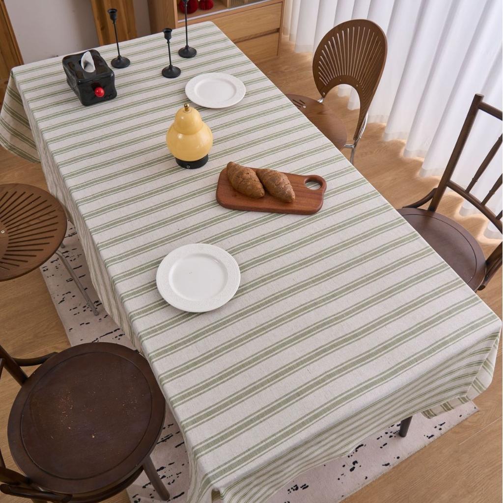 Japanese Tablecloth Cotton And Linen Dyed Striped Green Dyed Horizontal Strip Tablecloth Coffee Table Cloth