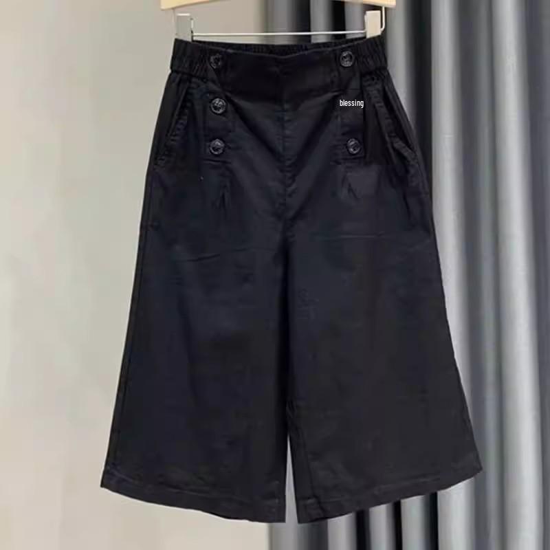 Women's Pure Cotton High Waist Cropped Work Pants, Summer 2026, Plus Size, Petite, Casual Loose Fit