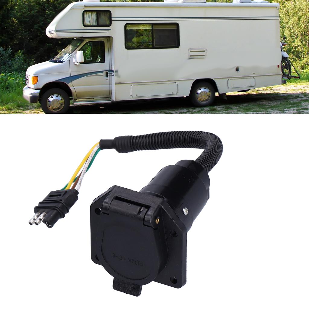 American 4 Flat to 7 Way Round Blade Trailer Plug Connector with Mounting Bracket 6‑24V