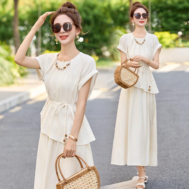 

Модный дизайнерский комплект рубашка и юбка женский летний новый шикарный красивый темпераментный повседневный комплект из двух предметов L бежевый