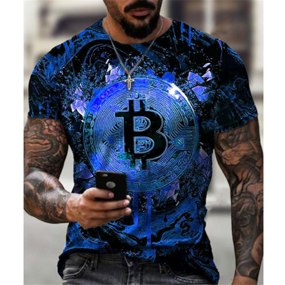 

Summer Round Neck 3D Print Bitcoin Pattern Top Fashionable Casual Short Sleeved Men s T-shirts XS
