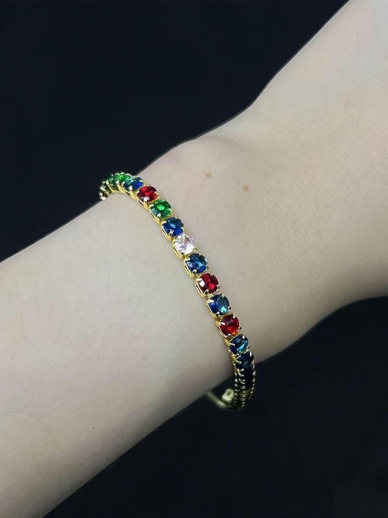 Elegant Women’s Colored Zircon Gold-Plated Tennis Bracelet