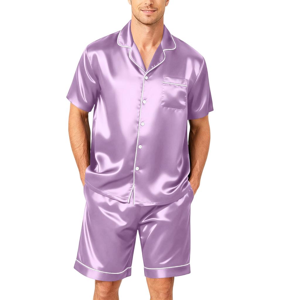 Men's Short Sleeve Pajama Set Button Down Shirt and Shorts Soft Lightweight Sleepwear Set Available In Sizes S To XXXXL
