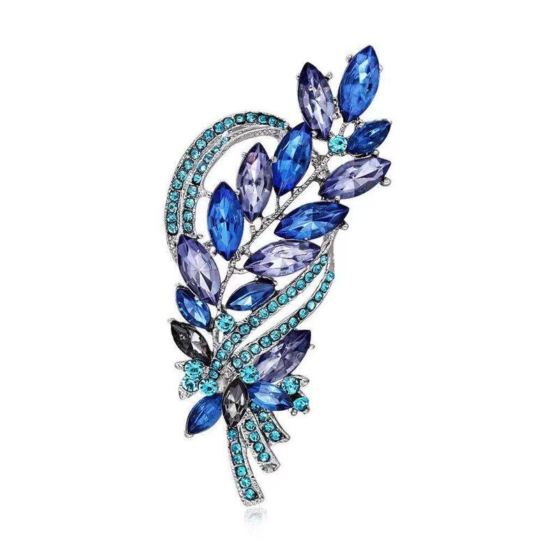 

Retro Europe and America Crystal Gem Brooch High-End Corsage for Ladies Pin Elegant Suit Evening Dress Versatile Accessories Silver-Blue Wheat Sheaves with Gold Accents