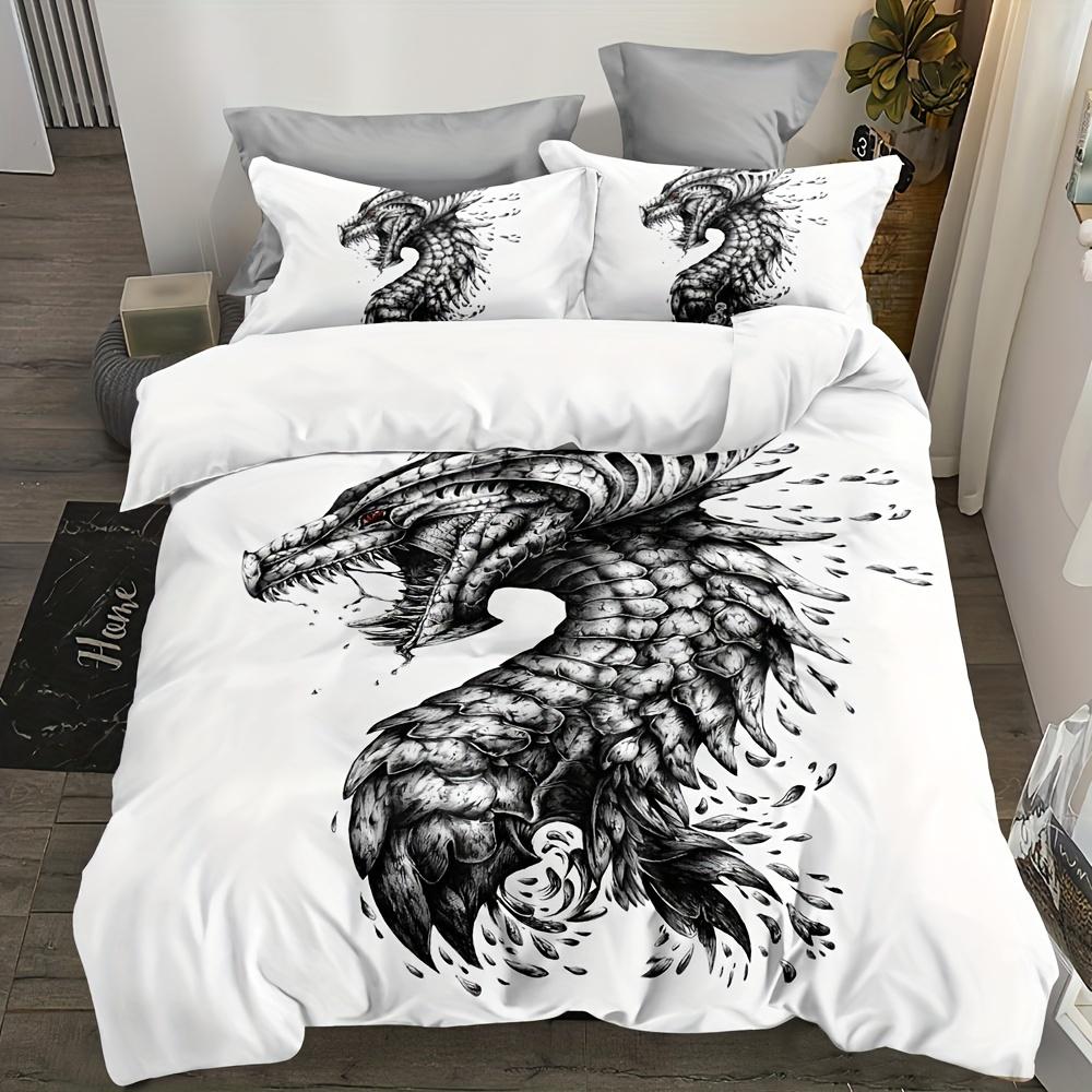 3pcs Duvet Cover Set, Mystical Dragon Print Bedding Set, Soft Comfortable Duvet Cover, For Bedroom, Guest Room Decoration