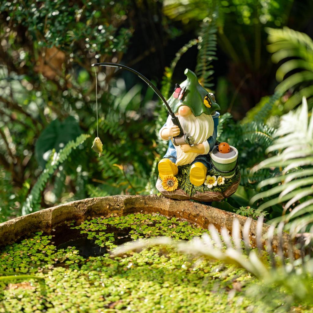 Valery Madelyn Gardening Goods Gardening Ornament Earth Fairy Gnome Fishing Day Garden Light Solar Light Outdoor Garden Decoration Garden Ornament Out