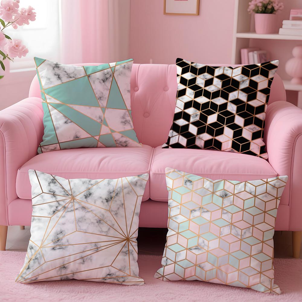 Gold Geometric Marble Pillow Case Plush Fabric Soft Double-Sided Printed Sofa Warm Winter Home Gift Cushion Cover