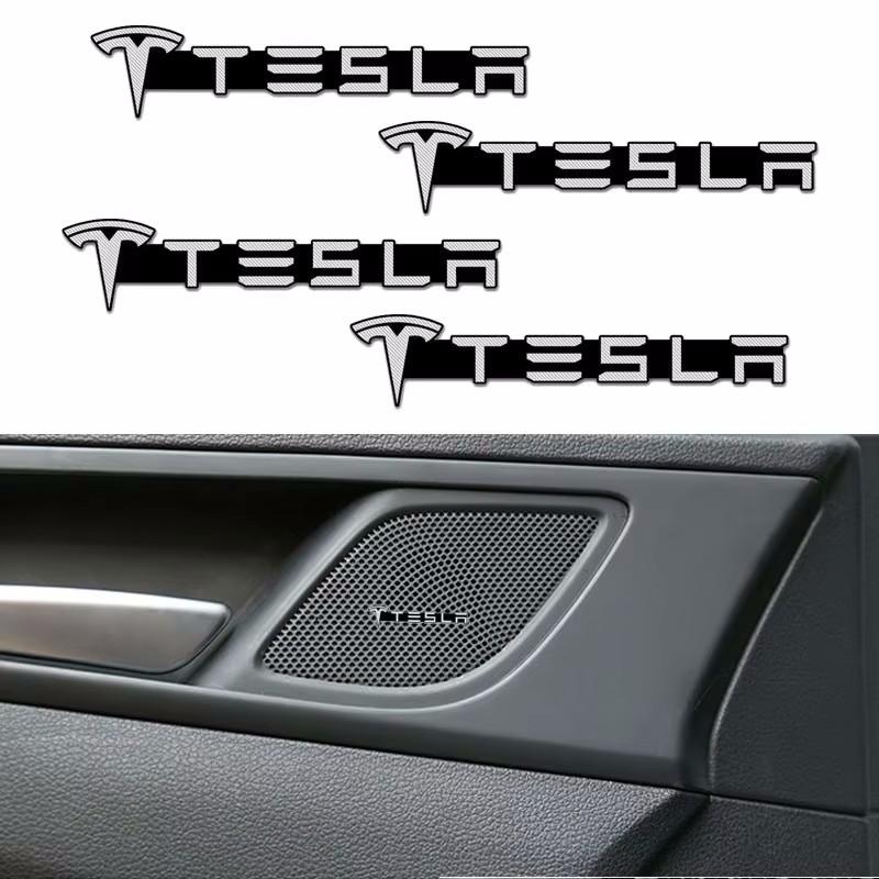 4pcs Car Audio Decorate 3D Aluminum Badge Emblem Stickers For Tesla Model 3 Model X S 2016-2020 Decals TM3 TMX Decal Accessories