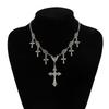 Punk Thorn Cross Pendant Necklace Dark Gothic Cross Fringe Choker Necklace for Women Unique Clavicle Chain Stylish Gift