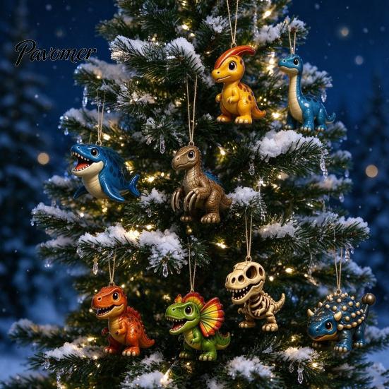 Decorative Acrylic Pendants Christmas Dinosaur Countdown Calendar, 24Pcs Ornament Set with Cute Party Favors Dino Designs, Holiday Tree Hanging Decor