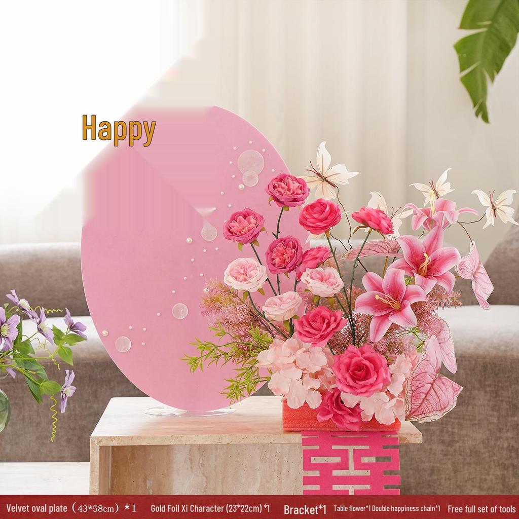 Double Happiness Pink Floral Wedding Room Decoration Set for Bedroom and Living Room