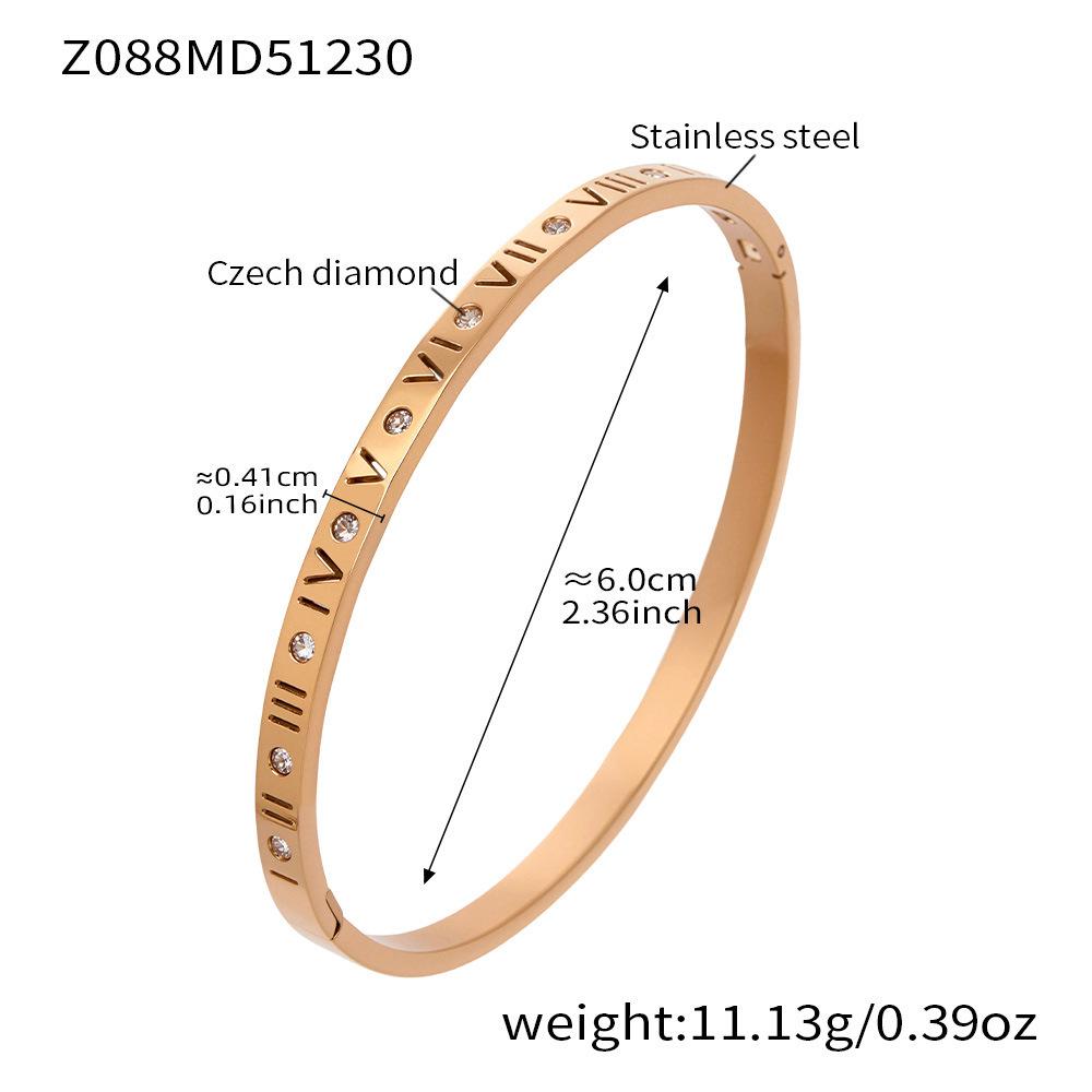 18k Gold PVD Plated Stainless Steel Roman Numeral Zircon Bracelet Set