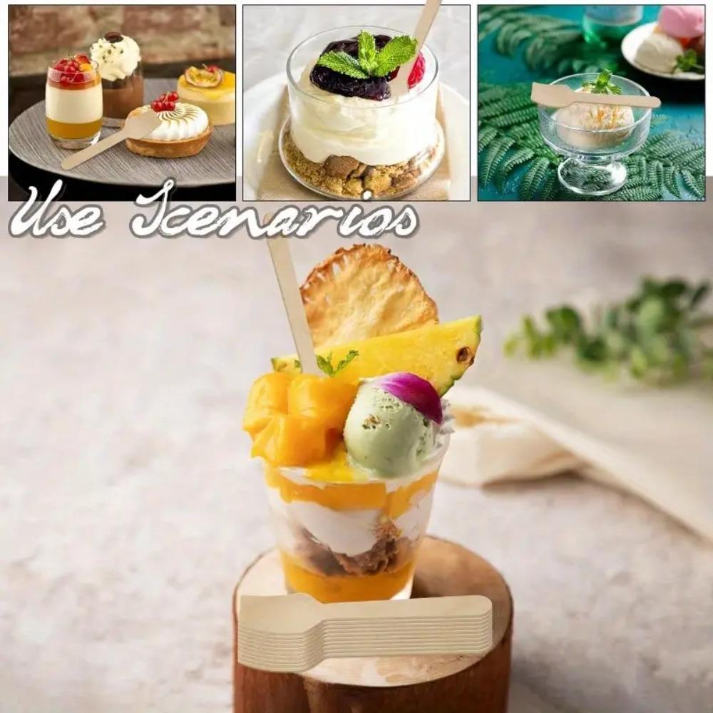 100 Stück Holz-Eisportionierer Einweg Mini-Holzgabel Besteck Joghurtlöffel Eisparty