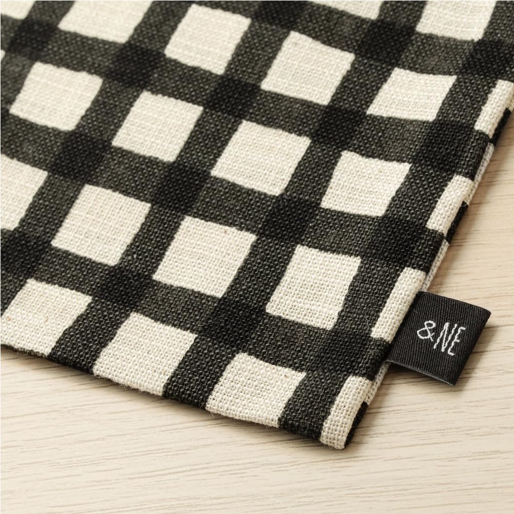 Bento Bag with 28cm W X 18cm Ribbon Length Made In No Quick Easy To &NE Ribbon, Linen-Like Check, Black, H, 23cm, Japan, 100% Cotton, Gusset, Drying,