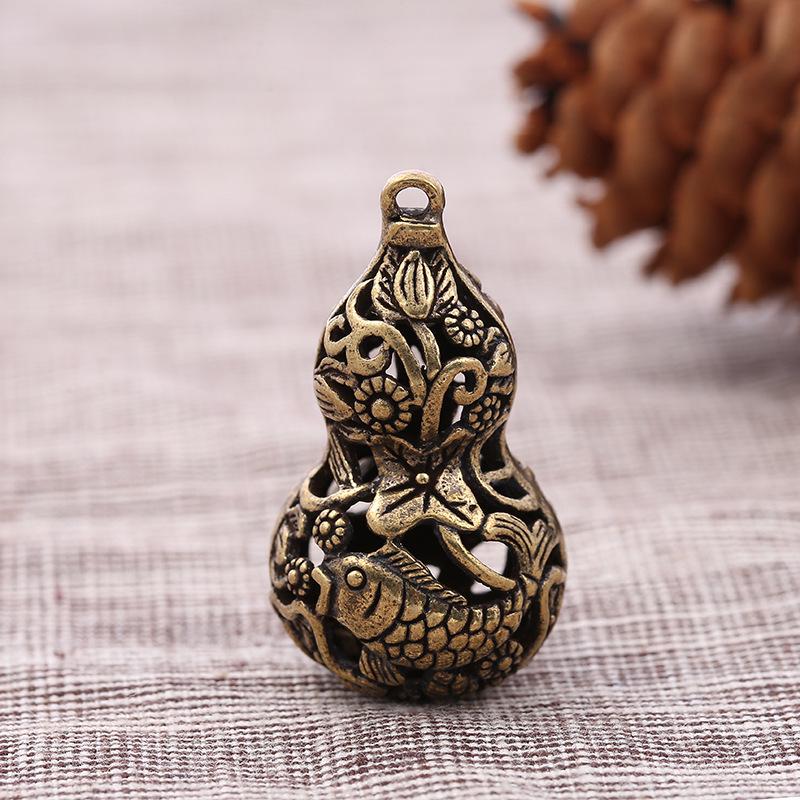 Brass Bagua Gourd Openwork Keychain Pendant Retro Design