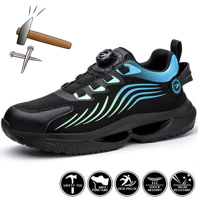 Breathable Work Sneakers Men Women Safety Shoes Rotating Button Anti-Smash Work Shoes Men Steel Toe Safety Boots Lightweight